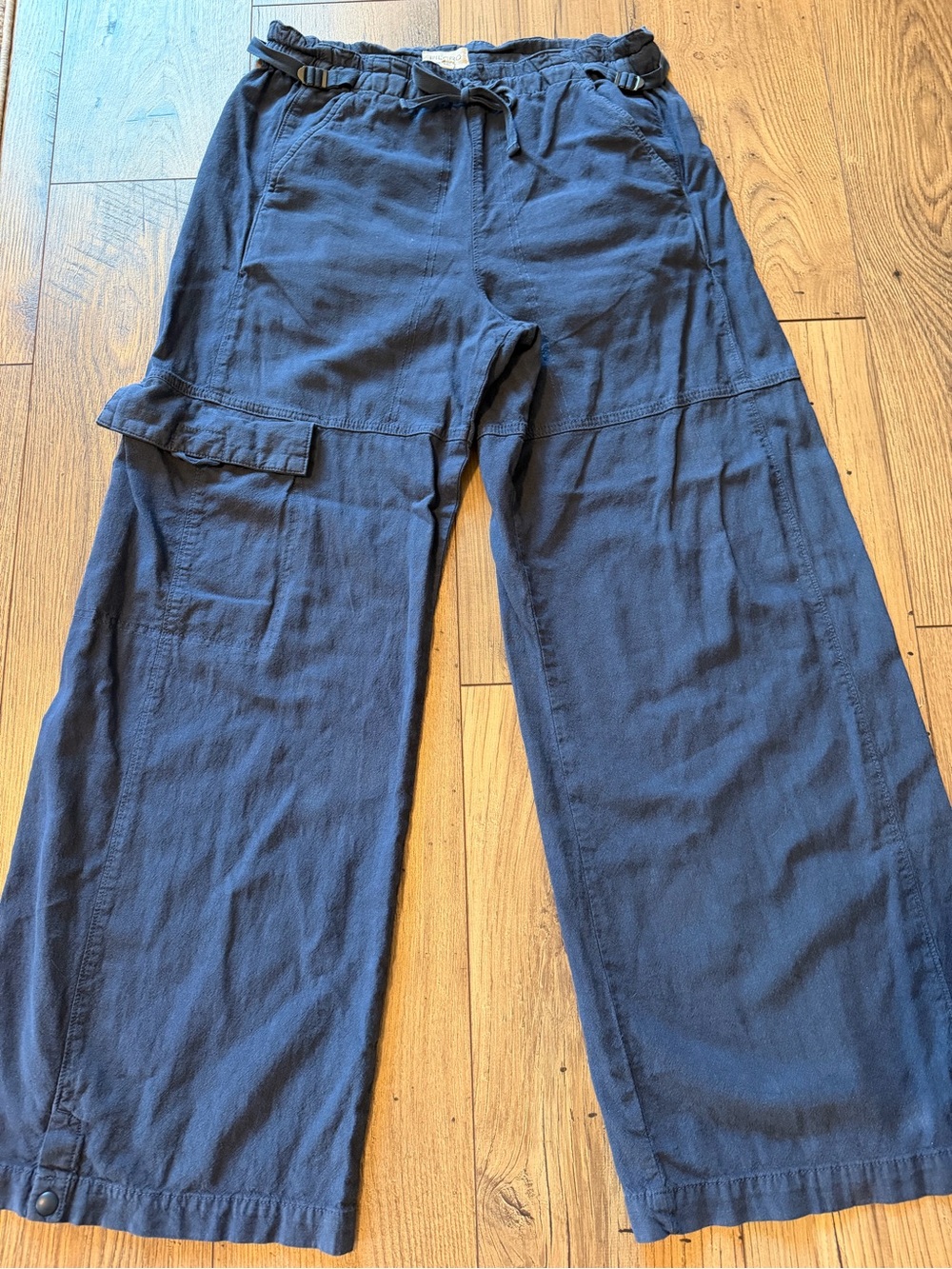 Pilcro Anthropologie Navy Blue Linen Wide Leg Cargo Pants Size Small EUC